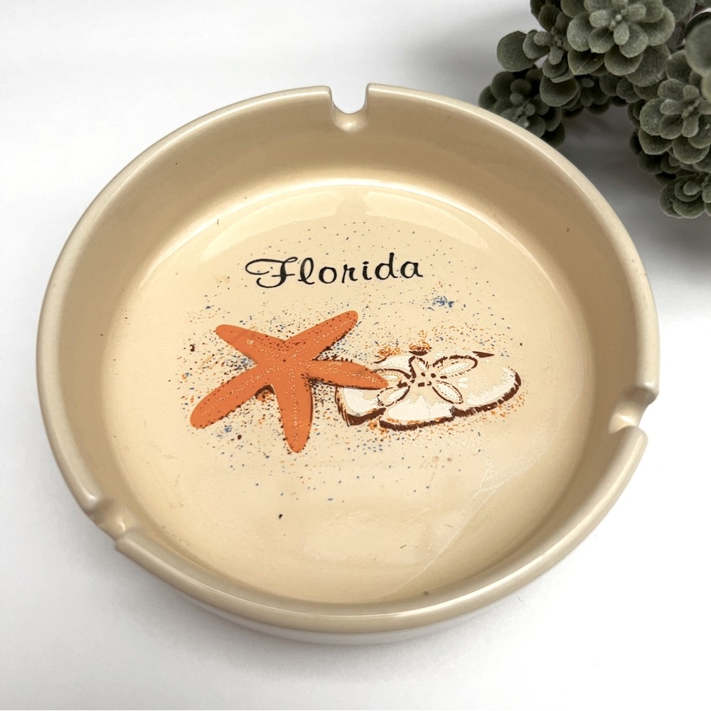 Vintage Florida Ashtray Stoneware Dish Beach Starfish Nostalgic Boho Souvenir - Picture 2 of 4